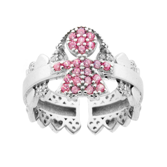 Familienring Band mit Mädchen Rosa Cubic Zirconia und Herzen Cubic Zirconia Weiß aus 925er Silber rhodiniert - MeinSchmuckShop
