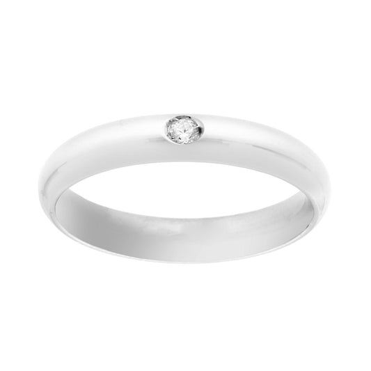Klassischer Fede-Ring bombiert, glänzend, Komfort-Modell mit centralem Zirkon, aus Silber 925, Rhodiumbeschichtung - MeinSchmuckShop