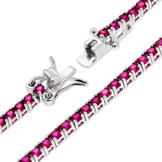Tennisarmband, Griffe 18 cm, mit Zirkonien 2 mm, rubinrot, Silber 925, Rhodium-Beschichtung - MeinSchmuckShop