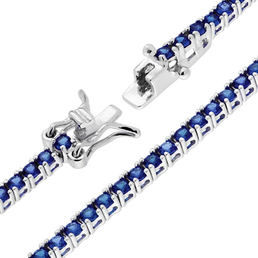 Tennisarmband Griffe 18 cm mit Zirkonien 2 mm Blaues Saphir in Silber 925 Galvanik Rhodium - MeinSchmuckShop
