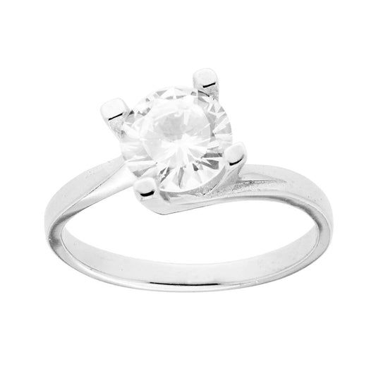 Solitärring mit Cubic Zirconia Weiß, Größe 7, aus 925er Silber, rhodiniert - MeinSchmuckShop