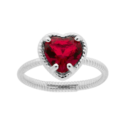 Solitärring mit rotem Cubic-Zirkon-Herz in 925er Silber, galvanisch rhodiniert - MeinSchmuckShop