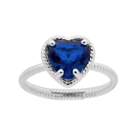 Solitärring mit Herz aus blauem Cubic-Zirconia Zafiro in 925er Silber, rhodiniert. - MeinSchmuckShop