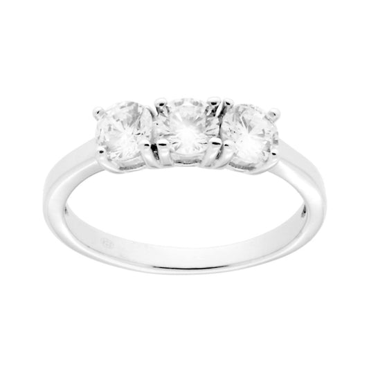 Trilogie-Ring mit weißem Cubic Zirconia, 5 mm, in 925er Silber rhodiumplattiert - MeinSchmuckShop