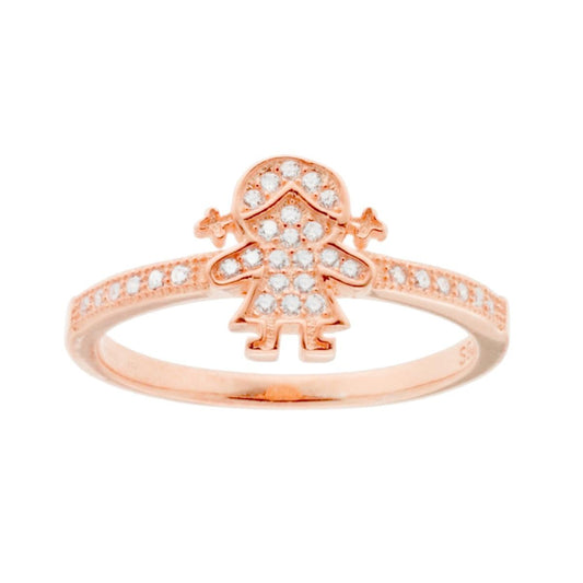 Familienring mit Tochter, kleines Mädchen, weiße Cubic Zirconia, Silber 925, rosa galvanisiert - MeinSchmuckShop