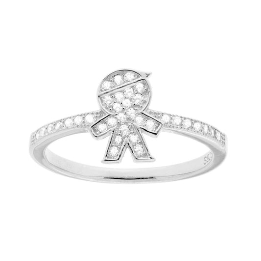 Familierring mit Sohn, Junge, Cubic Zirconia, weiße Steine, Silber 925, galvanisch rhodiniert - MeinSchmuckShop