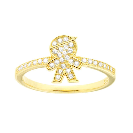 Familienring mit Sohn, Kind, weiße Cubic Zirconia, aus 925er Silber, vergoldet. - MeinSchmuckShop