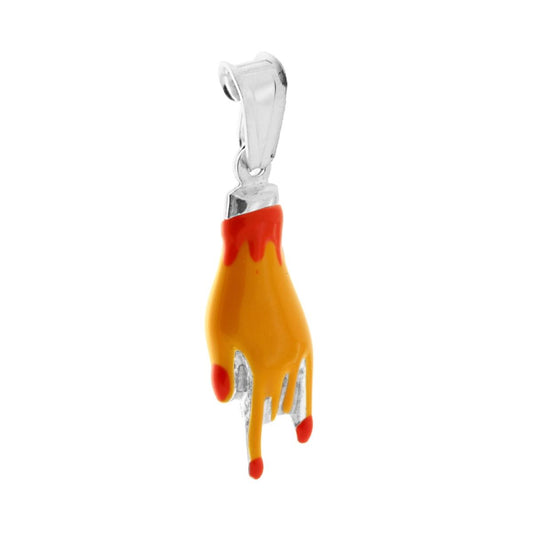Anhänger Glücksbringer Teufels-Horn-Geste mit orangefarbener Emaille aus 925er Silber - MeinSchmuckShop