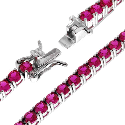 Tennisarmband Griffe 16,5 cm mit Zirkonien 3 mm Rubinrot aus Silber 925 rhodiniert - MeinSchmuckShop