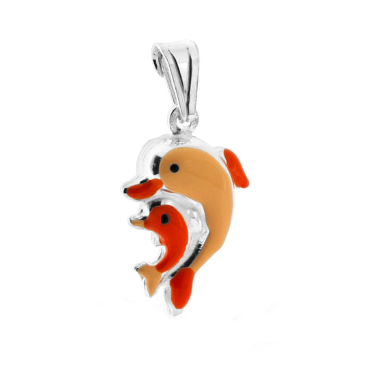 Anhänger für Jungen und Mädchen mit orange emaillierten Delfinen aus 925er Silber - MeinSchmuckShop