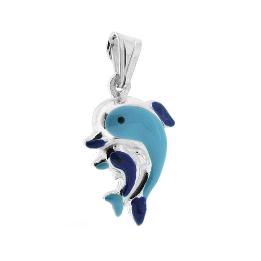 Anhänger für Jungen und Mädchen mit blau emaillierten Delfinen aus 925er Silber - MeinSchmuckShop