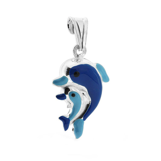 Anhänger für Jungen und Mädchen mit blau emaillierten Delfinen aus Silber 925 - MeinSchmuckShop