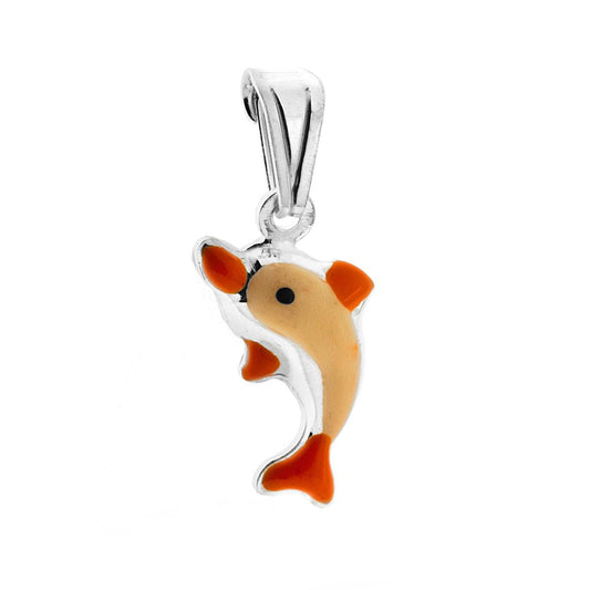 Anhänger für Jungen und Mädchen mit orange emailliertem Delfin aus 925er Silber - MeinSchmuckShop