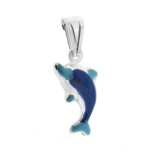 Anhänger für Jungen und Mädchen mit blau emailliertem Delfin aus 925er Silber - MeinSchmuckShop