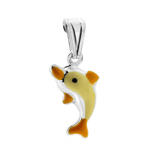 Anhänger für Jungen und Mädchen mit gelbem emaillierten Delfin aus 925er Silber - MeinSchmuckShop