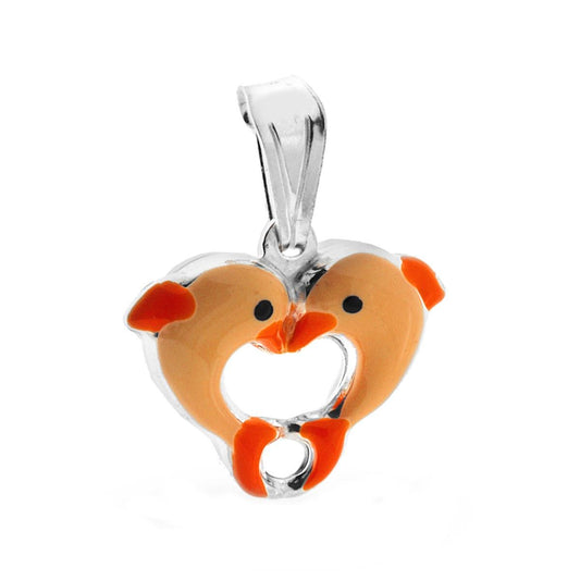 Anhänger für Jungen und Mädchen mit orange emaillierten Delfinen aus 925er Silber - MeinSchmuckShop