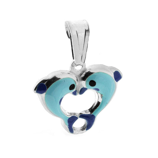 Anhänger für Jungen und Mädchen mit blau emaillierten Delfinen aus 925er Silber - MeinSchmuckShop