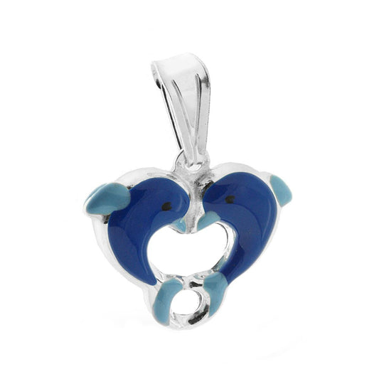 Anhänger für Jungen und Mädchen mit blauen emaillierten Delfinen aus 925er Silber - MeinSchmuckShop