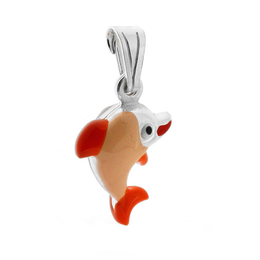Anhänger für Jungen und Mädchen mit orange emailliertem Delfin aus 925er Silber - MeinSchmuckShop