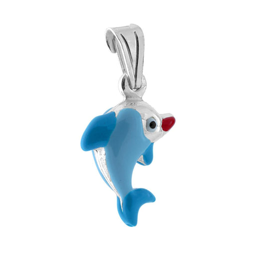 Anhänger für Jungen und Mädchen mit blau emailliertem Delfin aus 925er Silber - MeinSchmuckShop