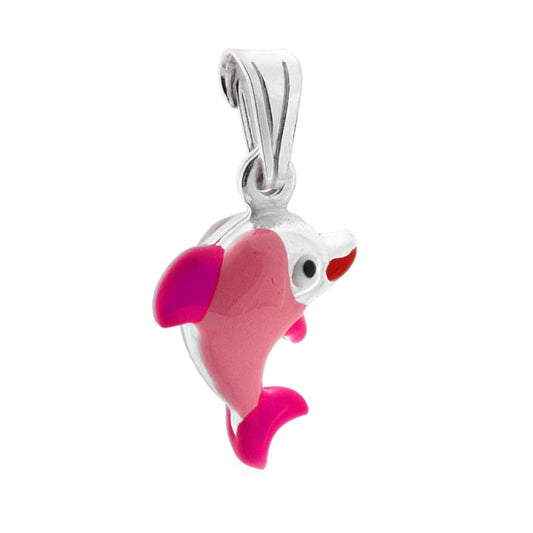 Anhänger für Jungen und Mädchen mit rosa emailliertem Delfin aus 925er Silber - MeinSchmuckShop
