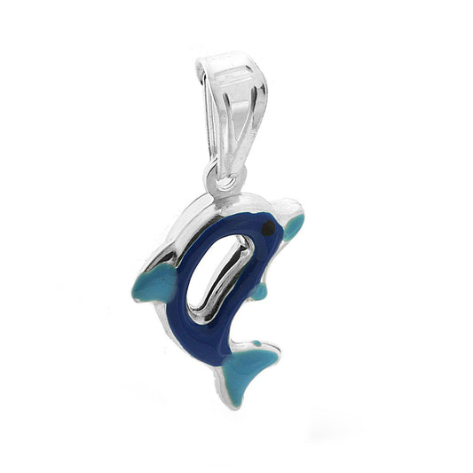 Anhänger für Jungen und Mädchen mit blau emailliertem Delfin in 925er Silber - MeinSchmuckShop