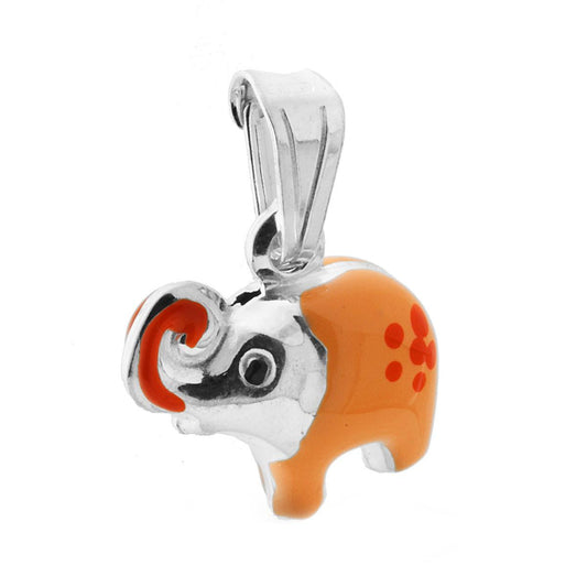 Anhänger für Jungen und Mädchen mit einem orange emaillierten Elefanten aus 925er Silber - MeinSchmuckShop