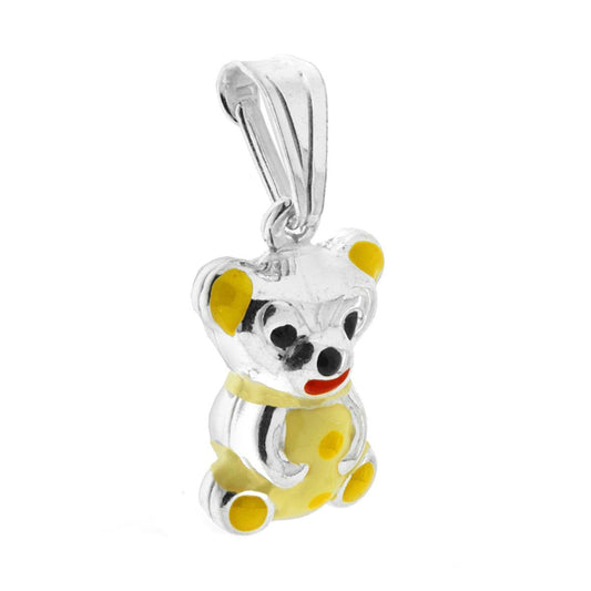 Anhänger für Jungen und Mädchen mit gelbem emaillierten Teddybären aus 925er Silber. - MeinSchmuckShop