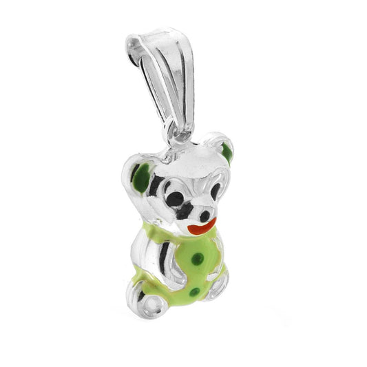 Anhänger für Jungen und Mädchen mit grün emailliertem Teddybär aus 925er Silber - MeinSchmuckShop