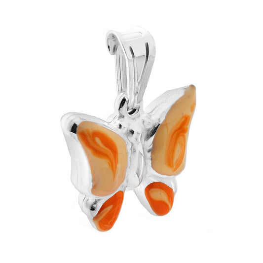Anhänger für Jungen und Mädchen mit orange emailliertem Schmetterling aus 925er Silber - MeinSchmuckShop