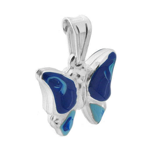Anhänger für Jungen und Mädchen mit blau emailliertem Schmetterling aus 925er Silber - MeinSchmuckShop