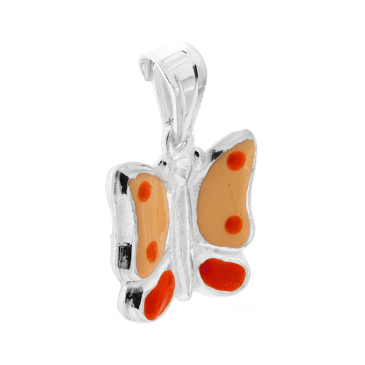 Anhänger für Jungen und Mädchen mit orange emailliertem Schmetterling aus 925er Silber - MeinSchmuckShop