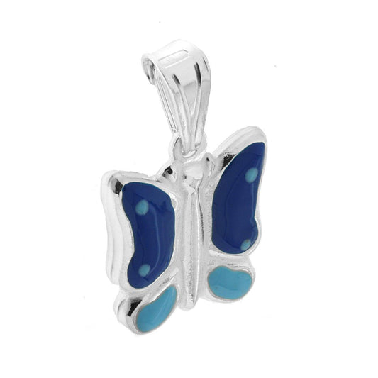Anhänger für Jungen und Mädchen mit blau emailliertem Schmetterling aus 925er Silber - MeinSchmuckShop