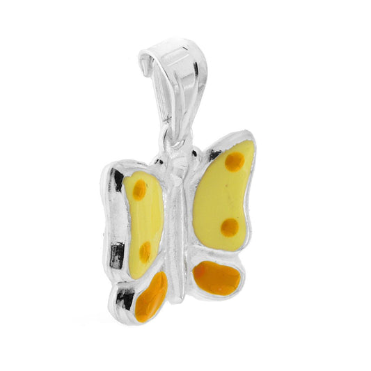 Anhänger für Jungen und Mädchen mit gelbem emailliertem Schmetterling aus 925er Silber - MeinSchmuckShop