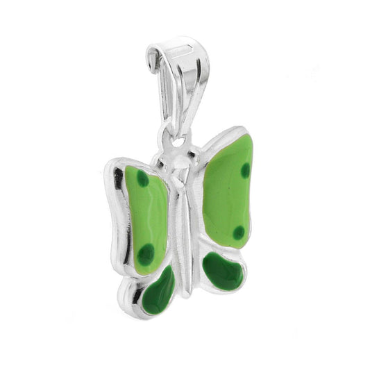 Anhänger für Jungen und Mädchen mit grün emailliertem Schmetterling aus Silber 925 - MeinSchmuckShop