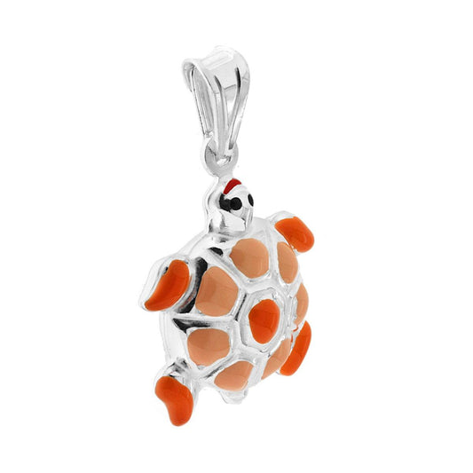 Anhänger für Jungen und Mädchen mit orange emaillierter Schildkröte aus Silber 925 - MeinSchmuckShop