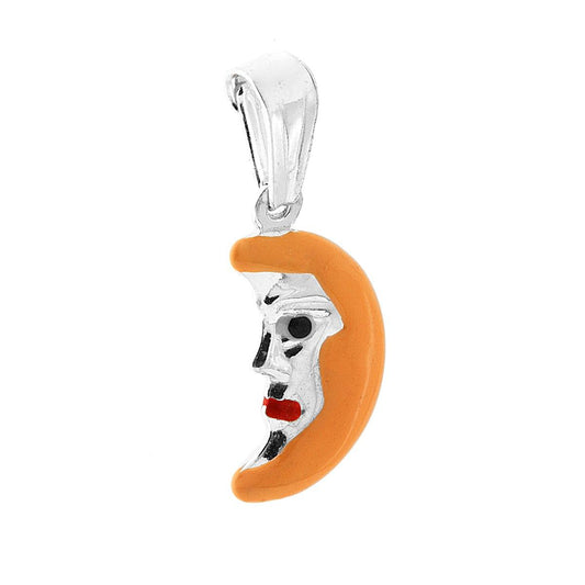 Anhänger für Jungen und Mädchen mit orange emailliertem Mond aus 925er Silber - MeinSchmuckShop
