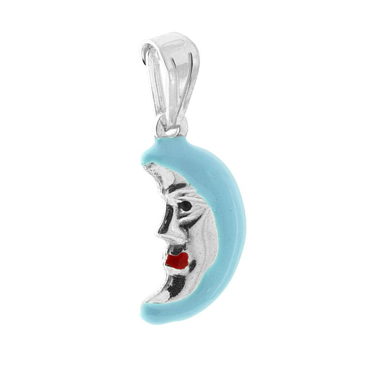 Anhänger für Jungen und Mädchen mit blau emailliertem Mond aus 925er Silber - MeinSchmuckShop