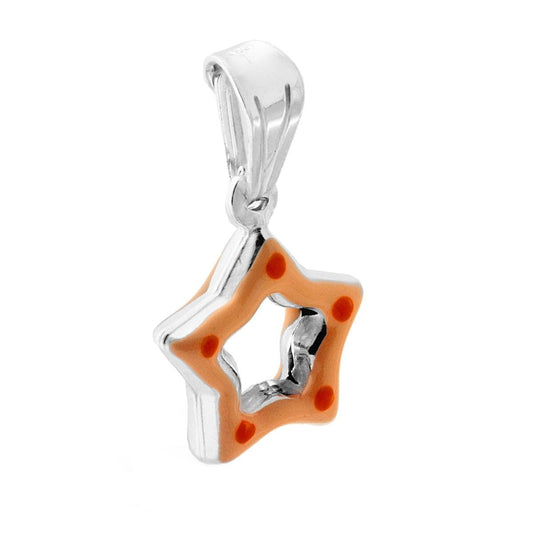 Anhänger für Jungen und Mädchen mit orange emailliertem Stern aus 925er Silber - MeinSchmuckShop