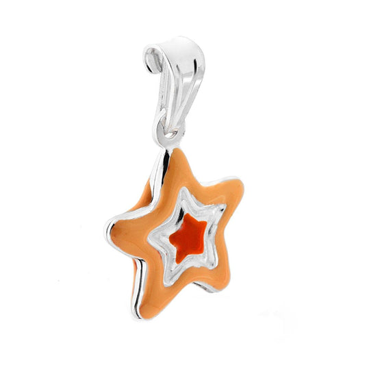 Anhänger für Jungen und Mädchen mit orange emailliertem Stern aus 925er Silber - MeinSchmuckShop
