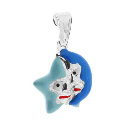 Anhänger für Jungen und Mädchen mit Stern und Mond, emailliert in Blau und Hellblau, aus 925er Silber. - MeinSchmuckShop