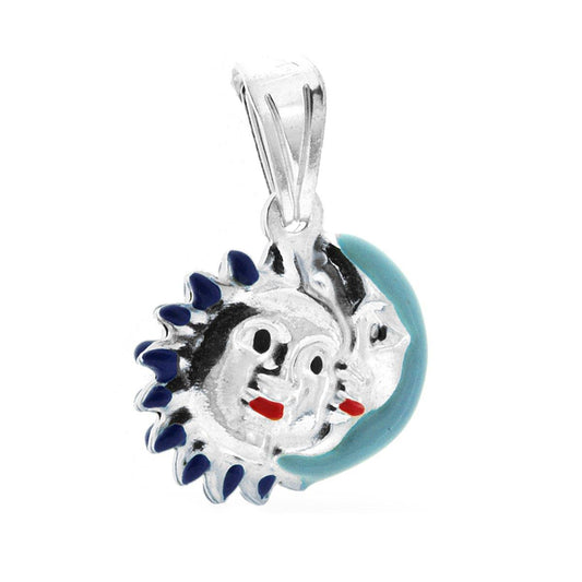 Anhänger für Jungen und Mädchen mit Sonne und Mond, blau emailliert, aus 925er Silber. - MeinSchmuckShop