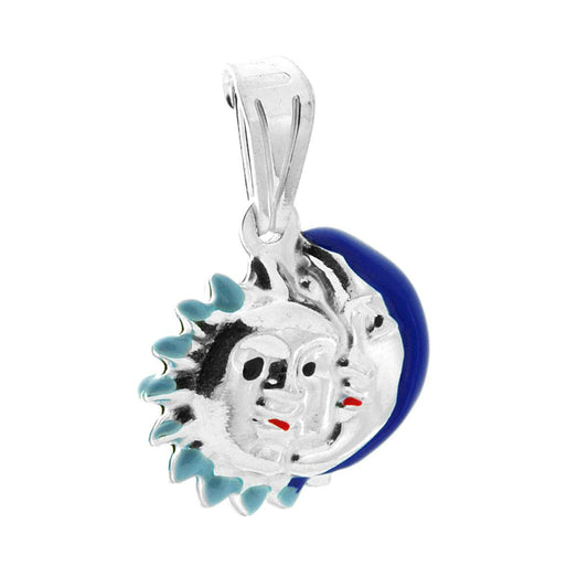 Anhänger für Jungen und Mädchen mit Sonne und Mond, blau emailliert, Silber 925 - MeinSchmuckShop
