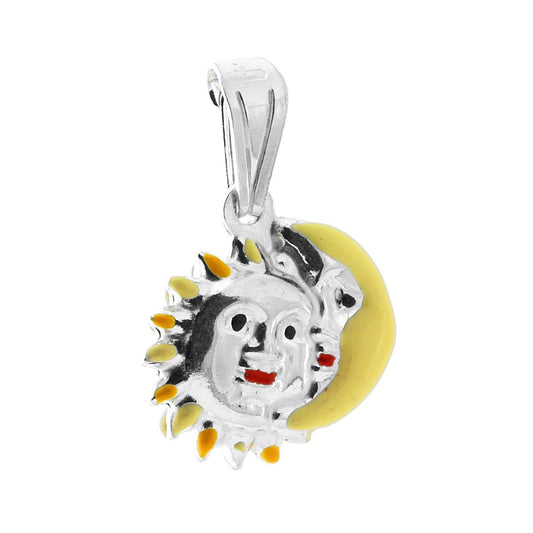 Anhänger für Jungen und Mädchen mit Sonne und Mond, emailliert gelb, aus 925er Silber - MeinSchmuckShop