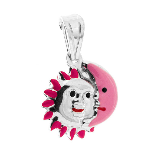 Anhänger für Jungen und Mädchen mit Sonne und Mond, rosa emailliert, aus Silber 925 - MeinSchmuckShop