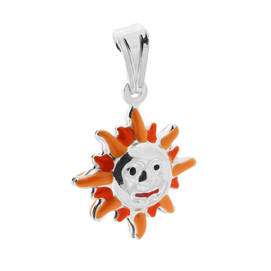 Anhänger für Jungen und Mädchen mit orange emaillierter Sonne aus 925er Silber - MeinSchmuckShop