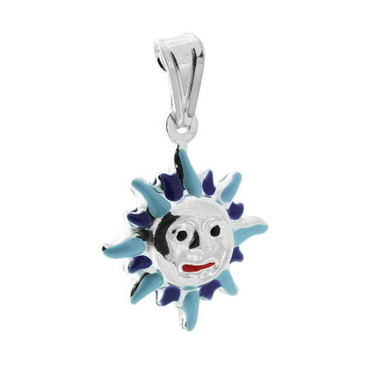 Anhänger für Jungen und Mädchen mit blau emailliertem Sonnensymbol aus Silber 925 - MeinSchmuckShop