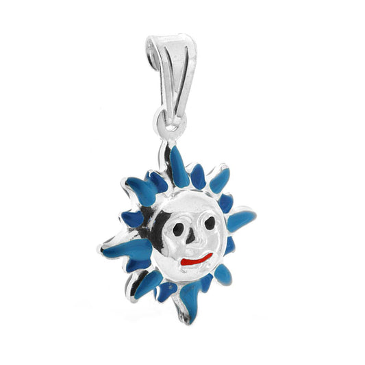 Anhänger für Jungen und Mädchen mit blau emaillierter Sonne aus 925er Silber - MeinSchmuckShop