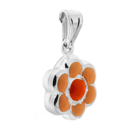 Anhänger für Jungen und Mädchen mit orange emaillierter Blume aus 925er Silber - MeinSchmuckShop