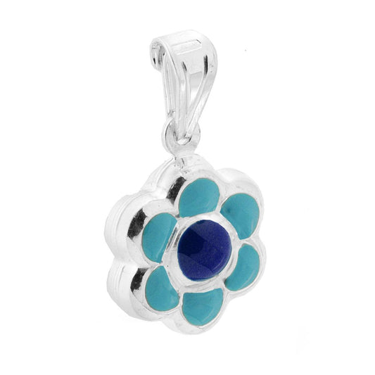 Anhänger für Jungen und Mädchen mit blau emaillierter Blume aus 925er Silber - MeinSchmuckShop